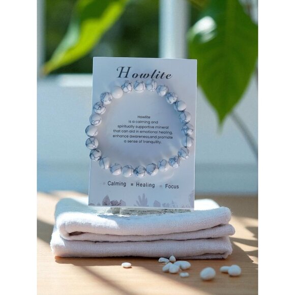 Howlite Gemstone Bead Bracelet Calming Healing Focus Stretch Unisex Jewelry Gift - Picture 1 of 12